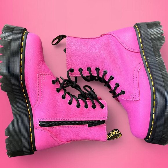 Dr. Martens Jadon pink leather platform combat boots - Picture 2 of 6